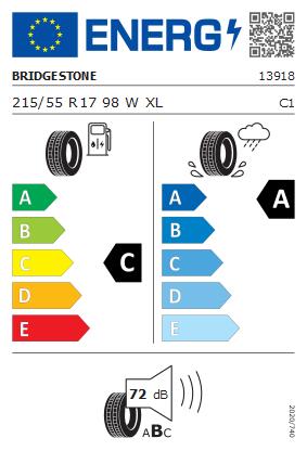 Etykieta dla BRIDGESTONE 215/55 R17 TURANZA T005 DriveGuard 98W