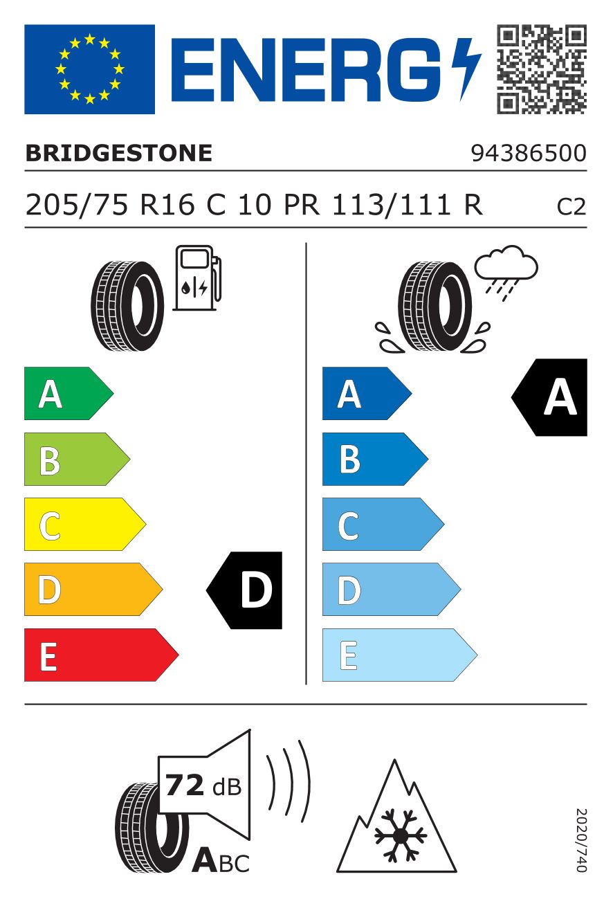 Etykieta dla BRIDGESTONE 205/75 R16C DURAVIS ALL SEASON 113R