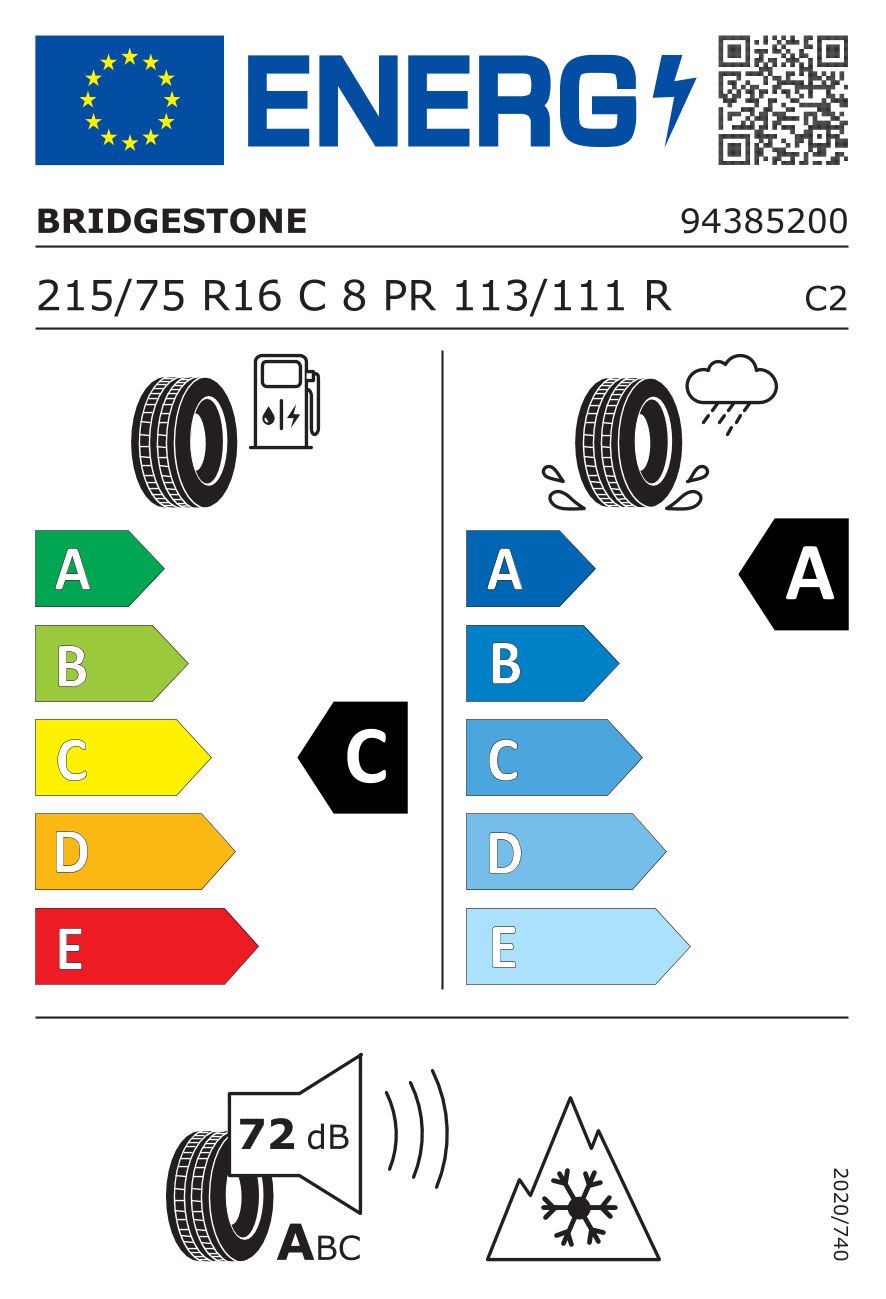 Etykieta dla BRIDGESTONE 215/75 R16C DURAVIS ALL SEASON 113R