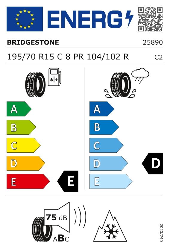 Etykieta dla BRIDGESTONE 195/70 R15C BLIZZAK W995 104/102R