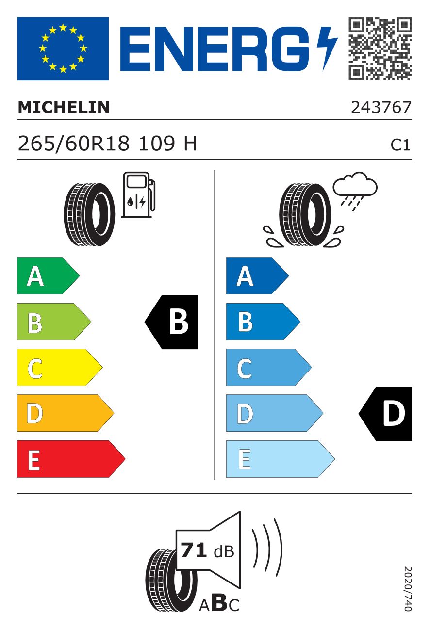 Etykieta dla MICHELIN 265/60 R18 LATITUDE TOUR HP 109H