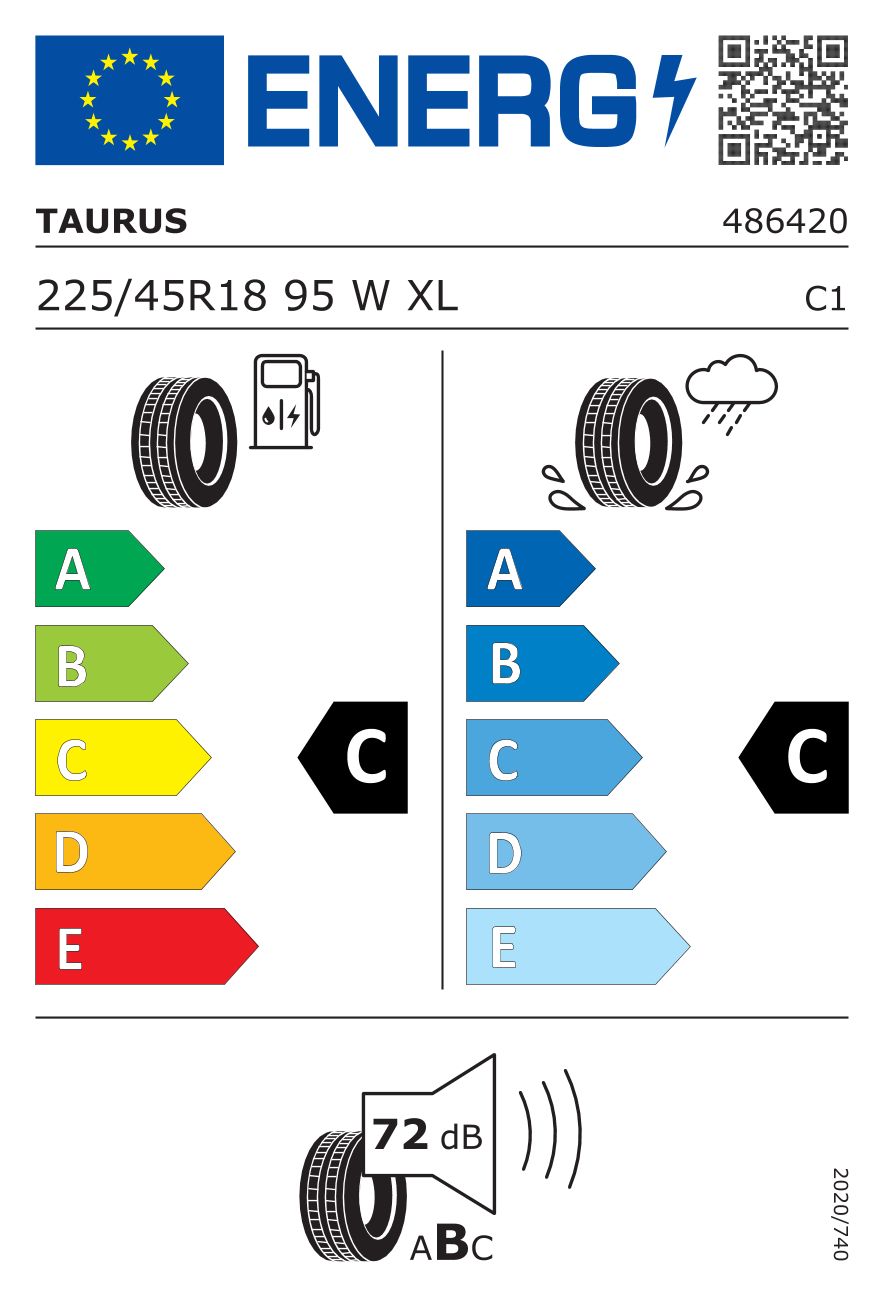 Etykieta dla TAURUS 225/45 R18 ULTRA HIGH PERFORMANCE 95W