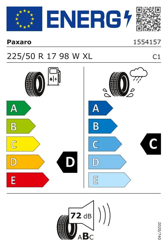 Etykieta dla Paxaro 225/50 R17 PAXARO SUMMER PERFORMANCE 98W