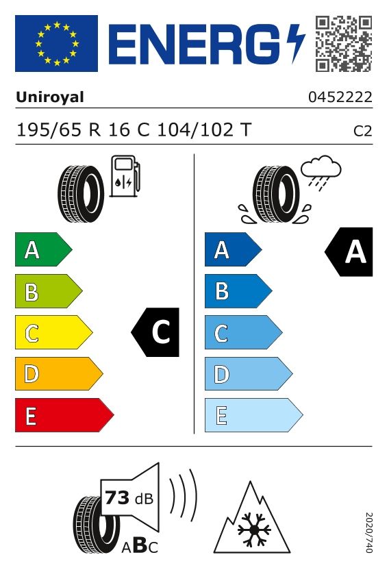 Etykieta dla UNIROYAL 195/65 R16C ALLSEASONMAX 104/102T