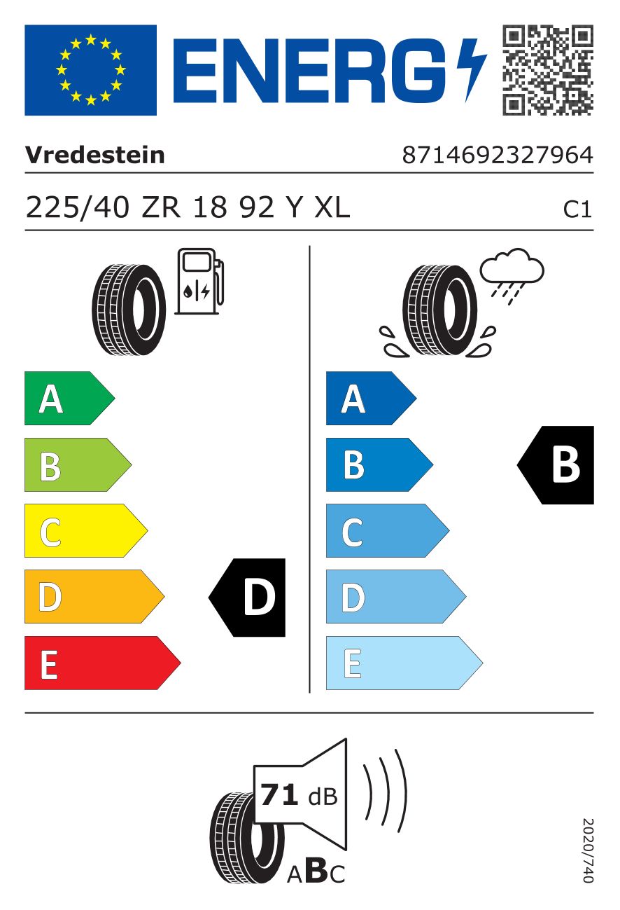 Etykieta dla VREDESTEIN 225/40 ZR18 Ultrac Satin 92Y