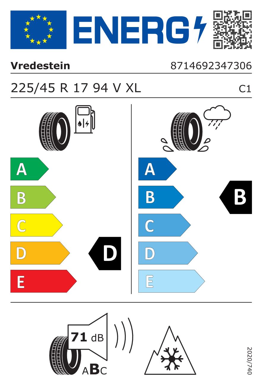 Etykieta dla VREDESTEIN 225/45 R17 Quatrac PRO 94V