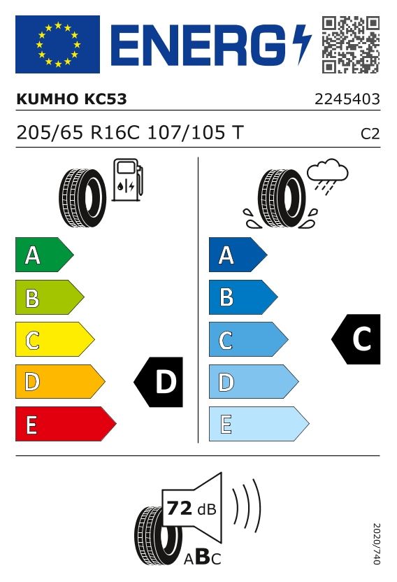 Etykieta dla KUMHO 205/65 R16C PORTRAN KC53 107/105T