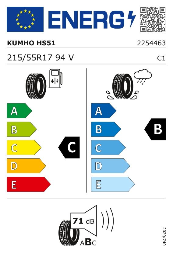 Etykieta dla KUMHO 215/55 R17 ECSTA HS51 94V
