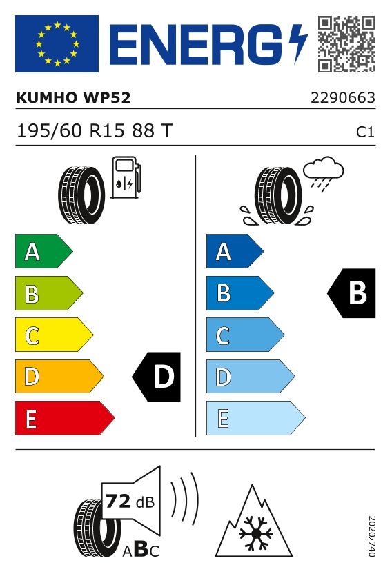 Etykieta dla KUMHO 195/60 R15 WinterCraft WP52 88T