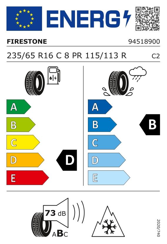 Etykieta dla Firestone 235/65 R16C VANHAWK WINTER 2 115R