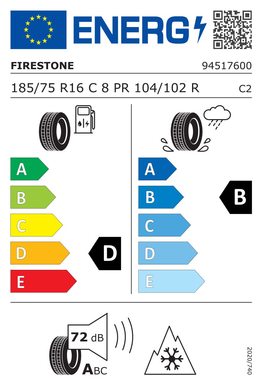 Etykieta dla Firestone 185/75 R16C VANHAWK WINTER 2 104R