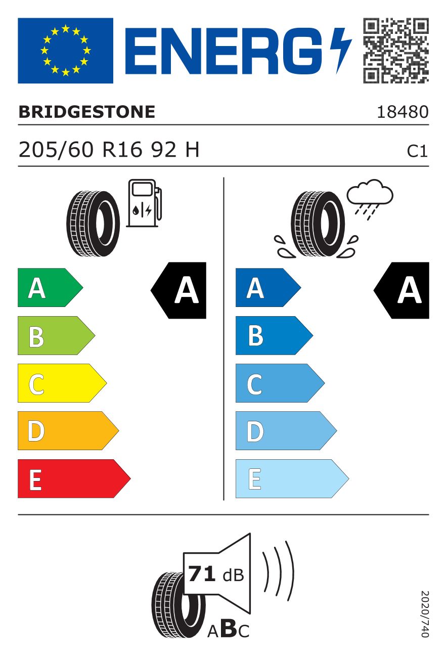 Etykieta dla BRIDGESTONE 205/60 R16 TURANZA T005 92H