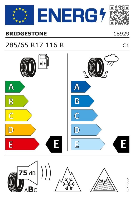 Etykieta dla BRIDGESTONE 285/65 R17 BLIZZAK DM-V3 116R