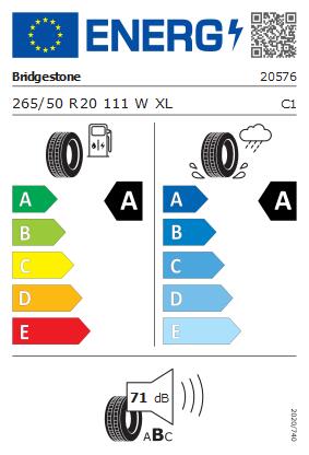 Etykieta dla BRIDGESTONE 265/50 R20 TURANZA 6 111W