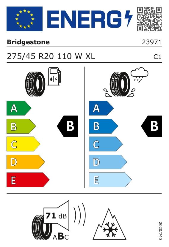 Etykieta dla BRIDGESTONE 275/45 R20 TURANZA ALL SEASON 6 110W