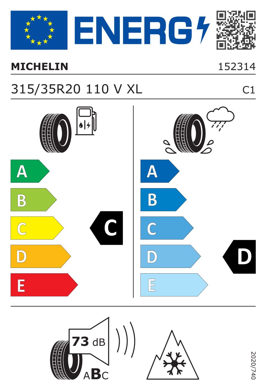 Etykieta dla MICHELIN 315/35 R20 PILOT ALPIN PA4 110V