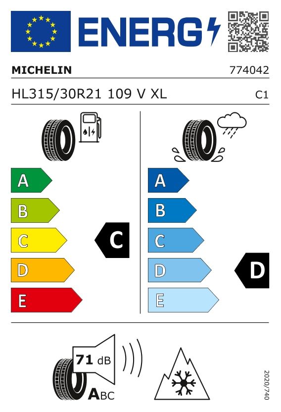 Etykieta dla MICHELIN 315/30 R21 Pilot Alpin 5 109V