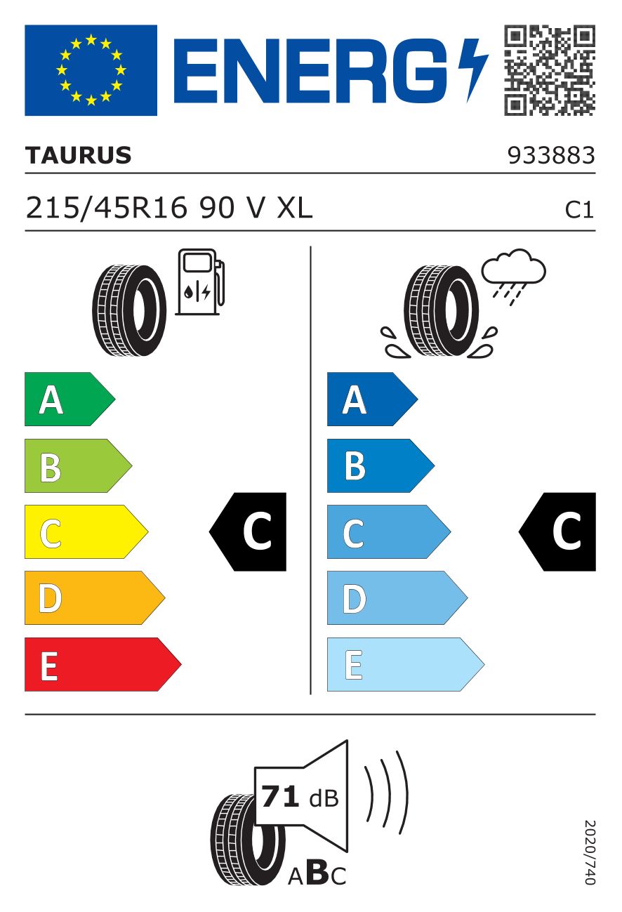 Etykieta dla TAURUS 215/45 R16 HIGH PERFORMANCE 90V