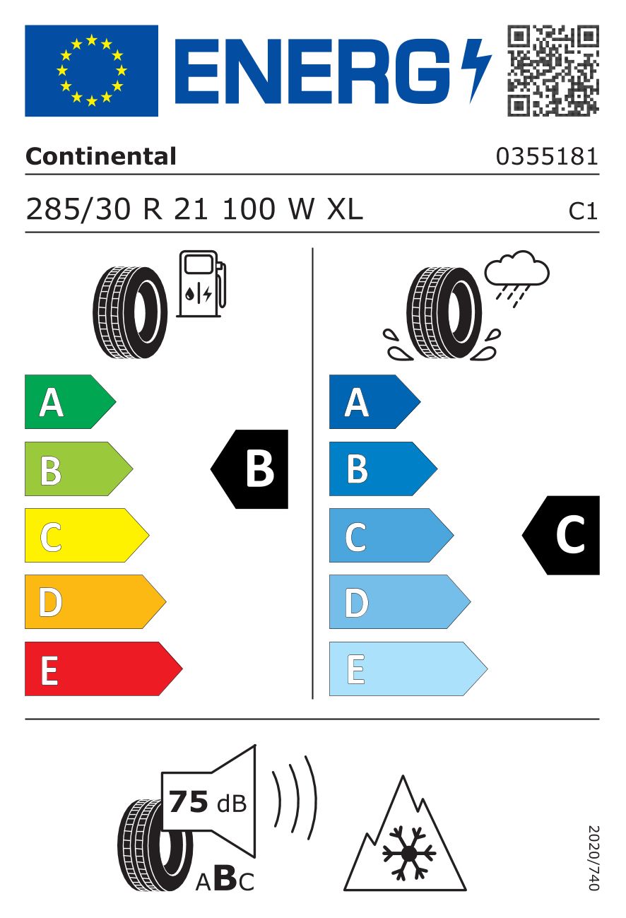 Etykieta dla CONTINENTAL 285/30 R21 WinterContact TS 860 100W