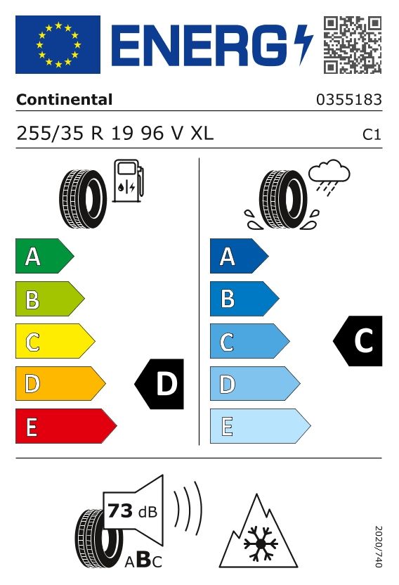 Etykieta dla CONTINENTAL 255/35 R19 WinterContact TS 860 S 96V