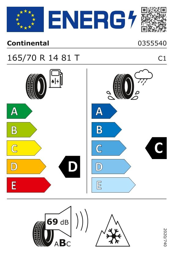 Etykieta dla CONTINENTAL 165/70 R14 WinterContact TS 870 81T