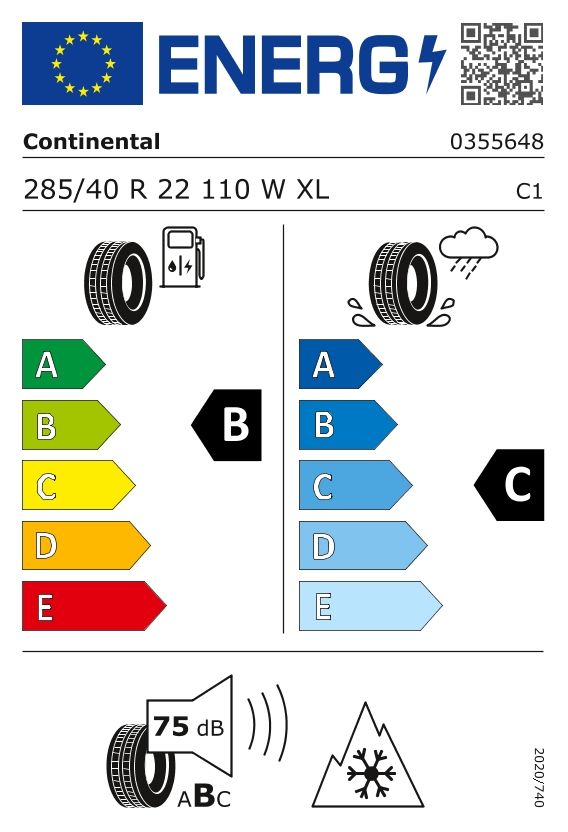 Etykieta dla CONTINENTAL 285/40 R22 WinterContact TS 860 S 110W