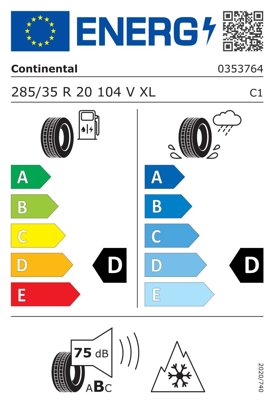 Etykieta dla CONTINENTAL 285/35 R20 ContiWinterContact TS 830 P 104V