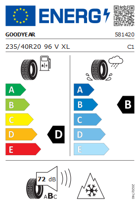 Etykieta dla GOODYEAR 235/40 R20 ULTRAGRIP PERFORMANCE + SUV 96V