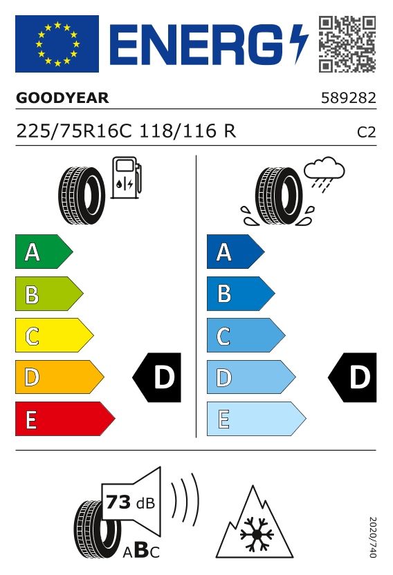 Etykieta dla GOODYEAR 225/75 R16C ULTRAGRIP CARGO 118R