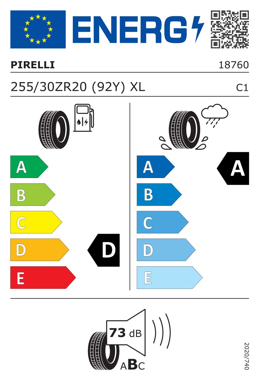 Etykieta dla PIRELLI 255/30 R20 P Zero (PZ3) 92Y