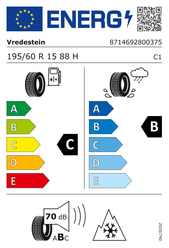 Etykieta dla VREDESTEIN 195/60 R15 Wintrac 88H