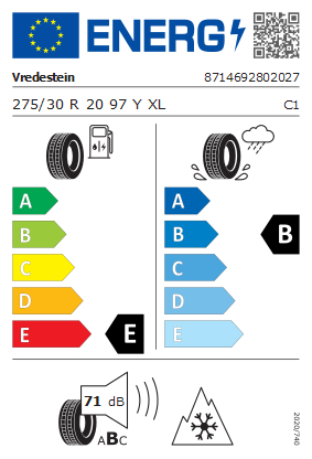 Etykieta dla VREDESTEIN 275/30 R20 Wintrac Pro+ 97Y